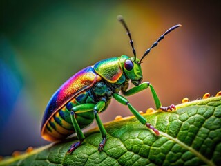 Fototapeta premium Close-up of a colorful insect on a leaf showcasing nature's beauty and diversity in the garden