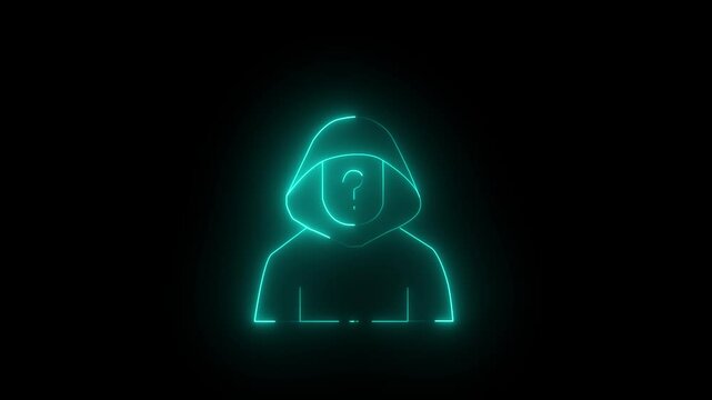 Bright neon line animation Hacker man   .. white  hacking the cyber security  hacker . smart hacker 4k HD animation 
