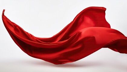 red satin fabric, floating red fabric blowing isolate on white background