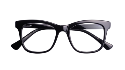 Thick black folded frame glasses. Transparent bottom