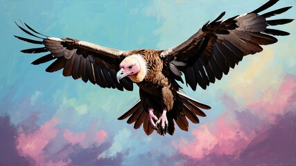 vulture illustration high-quality image and aesthetic dreamy acrylics style background