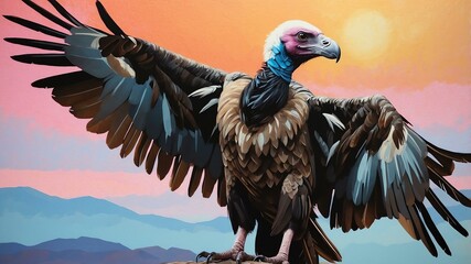 Fototapeta premium vulture illustration high-quality image and aesthetic dreamy acrylics style background