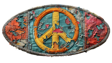 Peace sign flag embroidered patch badge cut out on PNG format. Ideal for custom clothing, accessories, or branding designs, showcasing a classic symbol of unity and harmony in a versatile