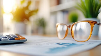 A serene desk setup with eyeglasses resting on a financial document under soft light, emphasizing focus and detail in professional financial settings.