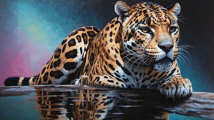Obraz premium jaguar illustration high-quality image and aesthetic dreamy acrylics style background