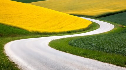 Colorful Flower Field with Road and River Running Through It, Minimalist Nature Landscape, Abstract Image, Texture, Pattern Background, Wallpaper, Cover and Screen for Smartphone, PC, Laptop, 9:16 and