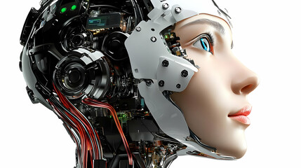 Fototapeta premium 3D Render of a Futuristic Android Head with Exposed Mechanical Parts and a Human-like Face