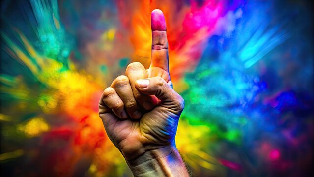 Close-up of a hand with a finger pointing upwards, symbolizing a reminder or important message