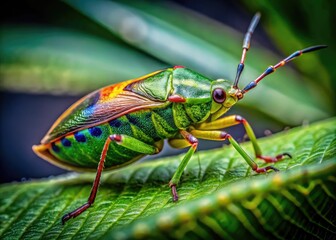 Fototapeta premium Close-up of a Locus Bug on Green Leaf in Natural Habitat, Detailed Insect Macro Photography
