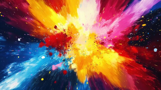 Vibrant explosion of colors resembling a cosmic event or an abstract paint splatter