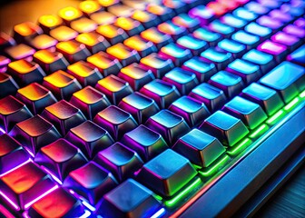 Fototapeta premium Close-up of a modern keyboard with backlit keys showcasing technology and digital communication tools
