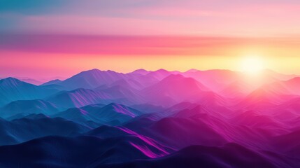 Vibrant sunset over rolling mountains, showcasing colorful gradients and serene natural beauty.