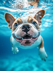 English Bulldog Swimming Underwater in a Pool