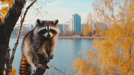 Obraz premium Little raccoon in autumn
