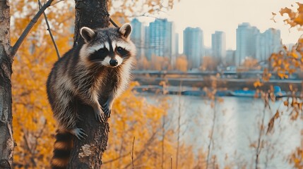 Little raccoon in autumn