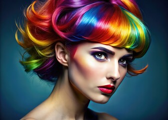 Close-up of a unique hairstyle emphasizing volume and a prominent nose shape against a neutral background