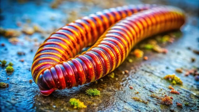 Close-up of a vibrant super worm crawling on a textured surface showcasing its unique features and colors