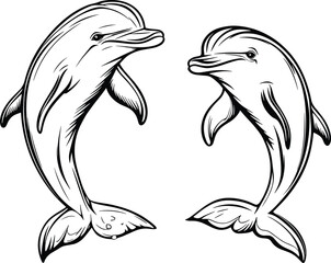 Fototapeta premium Dolphin vector illustration of two dolphins jumping out of water.