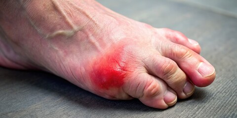 Close-Up of Foot with Red Swollen Toe Indicating Podagra Condition and Gout Symptoms in Detail
