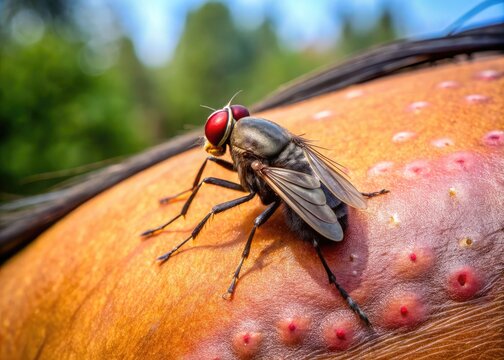 Close-Up of Horse Fly Bite on Horse's Skin Showing Redness and Swelling from Insect Infestation