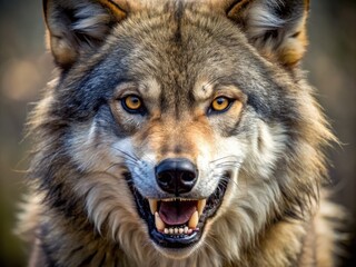 Fototapeta premium Close-Up of Impressive Wolf Teeth Showcasing Sharpness and Strength in a Natural Setting