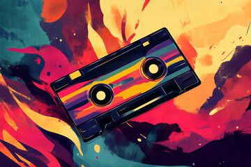 Fototapeta premium An abstract illustration of a multicolored retro cassette tape