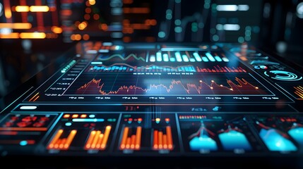 Futuristic Holographic Financial Interface with Real Time Market Visualization