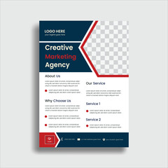 Blue and red colors corporate business flyer design template or Brochure business flyer design, with geometric shapes in A4 size