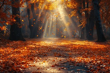 Vibrant autumn park  a sunlit landscape showcasing october s beautiful fall colors