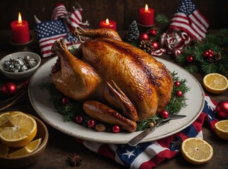 A stunning presentation of turkey slices paired with the proud American flag for Christmas
