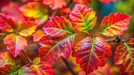 Obraz premium Close-Up of Poison Oak Leaves with Distinctive Leaves and Colorful Fall Foliage in Natural Setting