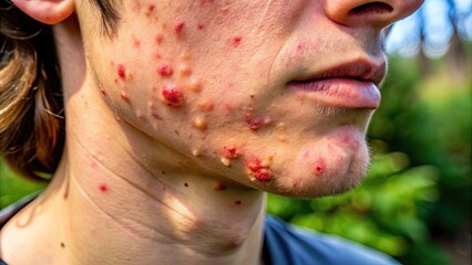 Close-up of Skin Irritation with Red Bumps from No See Um Bites in Natural Outdoor Environment