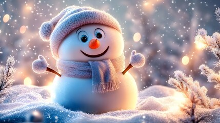 Obraz premium happy snowman in winter secenery