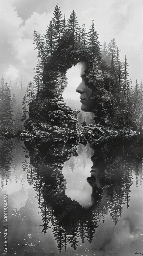 Wall mural Surreal Reflection: A Dreamlike Forest Landscape