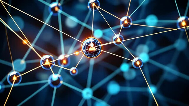 A digital network of connected spheres, each representing a person, illustrates the concept of social interaction and communication - Powered by Adobe