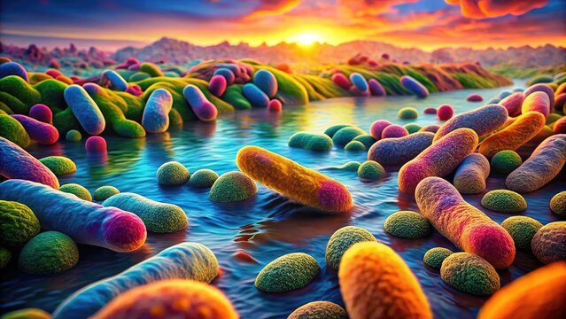 Close-up view of archaebacteria showcasing unique shapes and vibrant colors in extreme environments