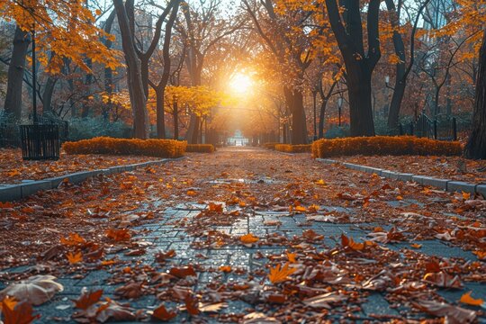 Vibrant autumn park bathed in sunshine  a captivating fall landscape in bright october light