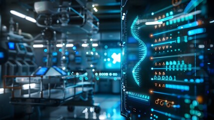 Futuristic Hospital with Holographic Gene Therapy and Nanotechnology Process Displays