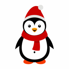  Cute Christmas line art caroler Penguin vector illustration