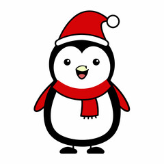  Cute Christmas line art caroler Penguin vector illustration