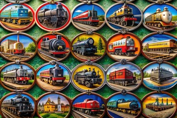 Fototapeta premium Collection of Unique Train Logos Representing Various Railways and Locomotive Designs in One Image