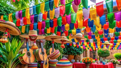 Naklejka premium Colorful 5 de Mayo Celebration Decorations with Traditional Elements and Festive Atmosphere
