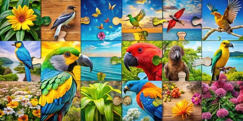 Colorful 4 Piece Jigsaw Puzzle with Interlocking Pieces on a Plain Background for Creative Projects