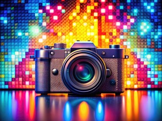 Colorful 8 Bit Pixel Art Background with Abstract Geometric Shapes and Retro Gaming Aesthetic Design