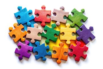 Colorful 12 Puzzle Pieces Arranged on White Background for Games, Education, and Creativity Themes
