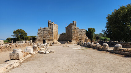 A gate ruin in Perge ancient city located in Aksu district of Antalya province in Turkey