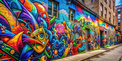 Fototapeta premium Colorful ABC Graffiti Art on Urban Wall Showcasing Creative Expression and Vibrant Street Culture