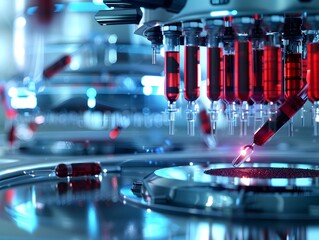 Futuristic Blood Test with Nanobots Instantly Analyzing Patient s Health Data in High Tech Lab Setting