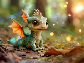 Ember Lit Mythical Dragon Hatchling Exploring Enchanted Forest Undergrowth