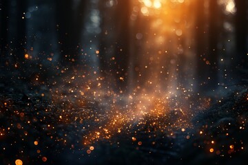 Fototapeta premium Stunning glowing golden bokeh lights beautifully scattered against a deep dark background